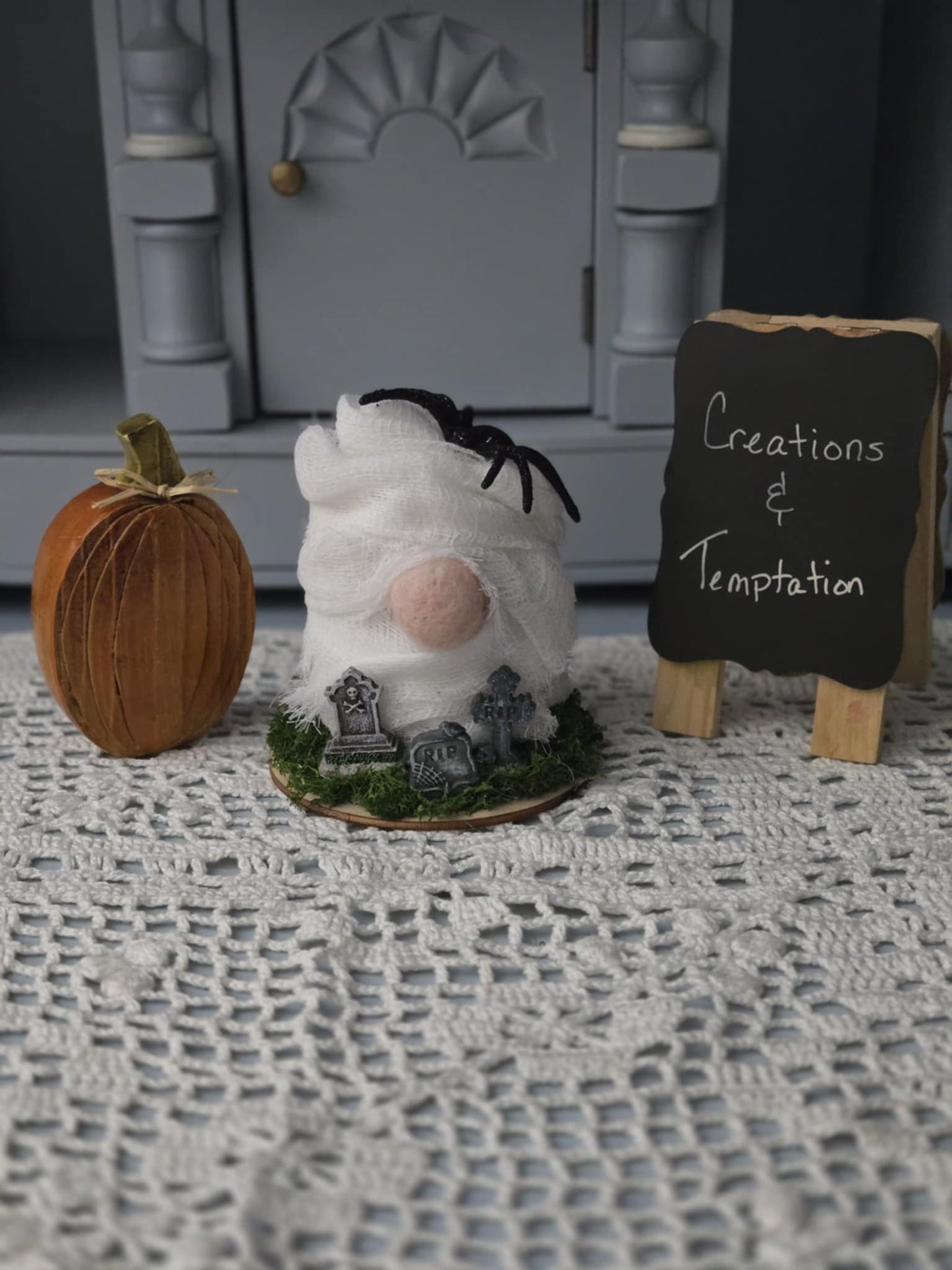 Handmade Halloween Mummy Gnome - 4 Inch Needle Felted Decoration