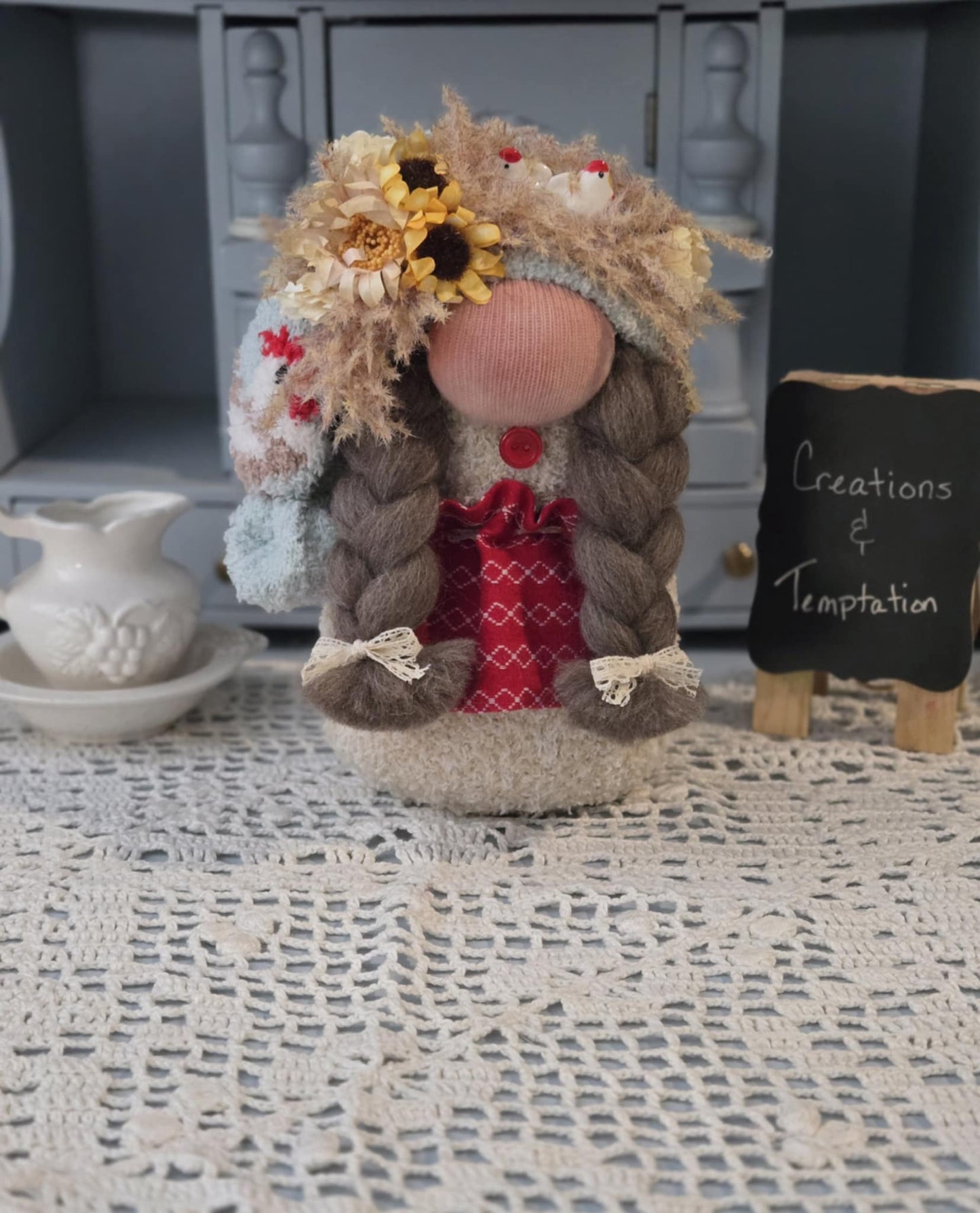 Farmhouse Chicken Gnomess - 8 inch Handmade Weighted Base Decor