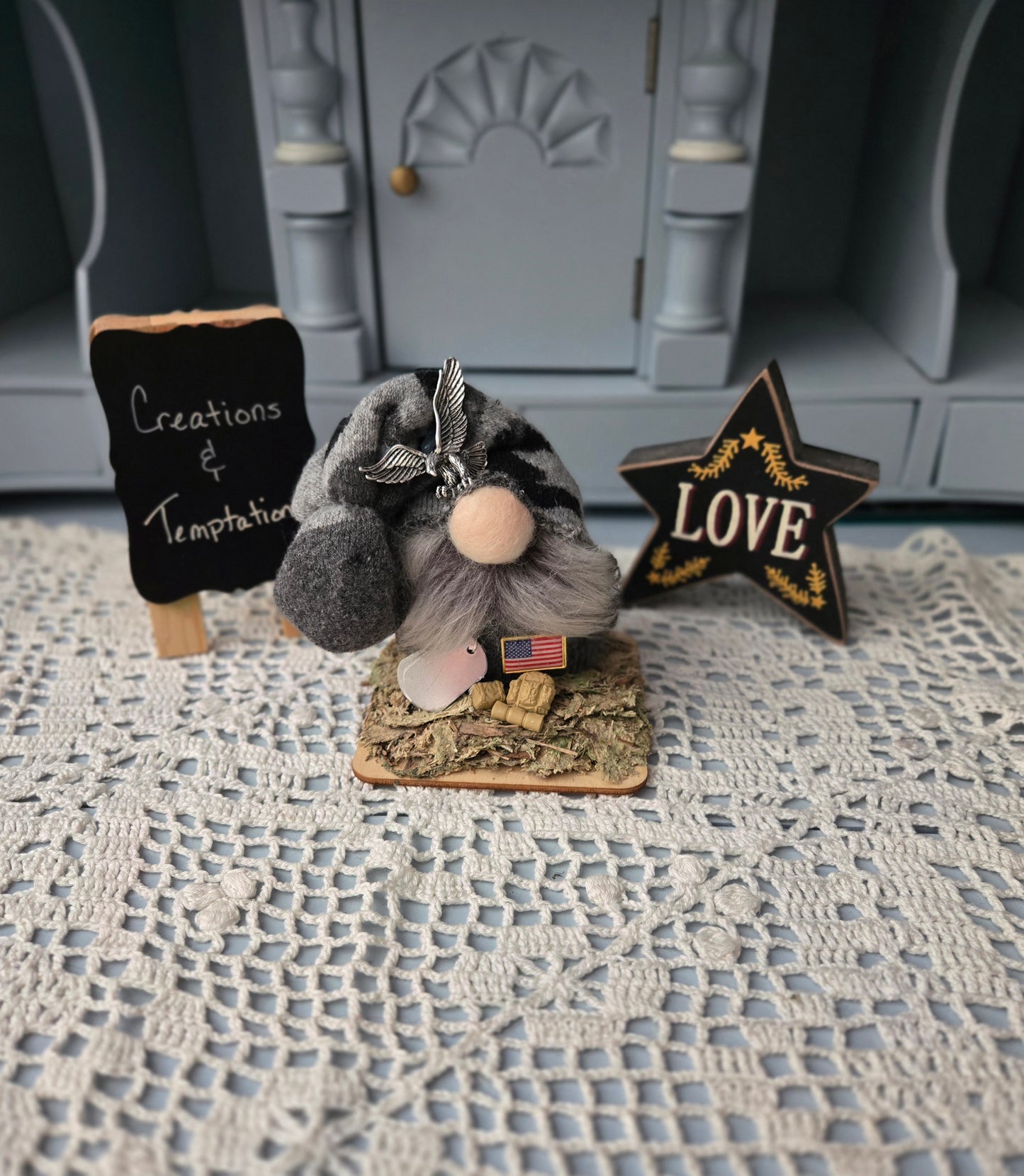 Handmade Military Gnome - 4 Inch Needle Felted Decoration