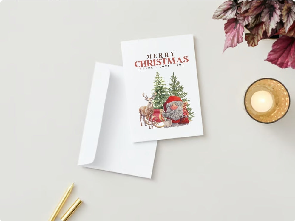 Gnome Santa and Deer Christmas Card - Set of 6