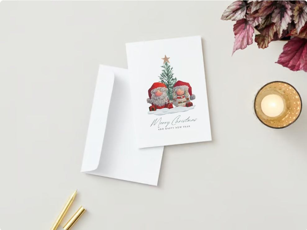 Gnome Santa and Mrs. Claus Christmas Card - Set of 6