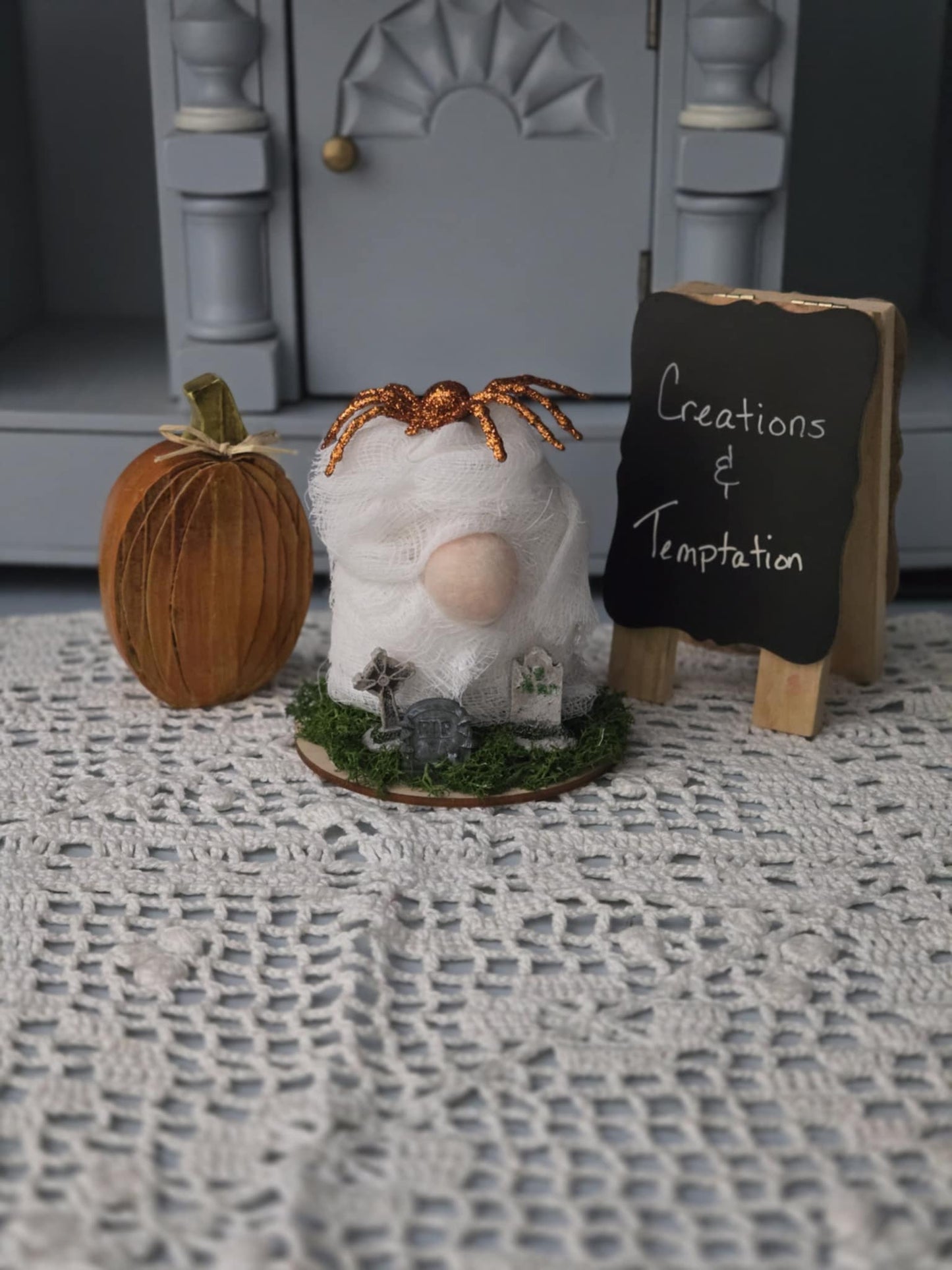 Handmade Halloween Mummy Gnome - 4 Inch Needle Felted Decoration
