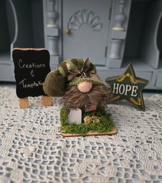 Handmade Military Gnome - 4 Inch Needle Felted Decoration